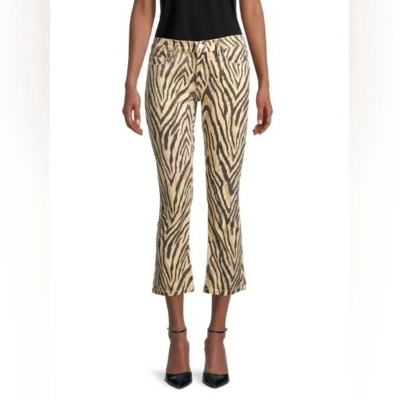 Current Elliott The Ruby Crop Jeans Natural Zebra Cropped Flare Jeans Sz 26 - Picture 2 of 9